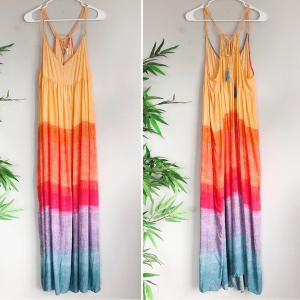 Anthropologie Carla Weeks Setting Sun rainbow sunset tiered maxi dress, 6P. - Picture 6 of 10